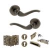 Old English Warwick Door Handle Pack (Euro Lock Set - 2.5" CE Sashlock, 3" Fire Rated Hinges x3) - Antique Brass