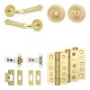 Complete Classic Door Handle Pack - Heavy Duty Tubular Bathroom (Standard Thumb Turn) - Satin Brass - 76mm / 3-inch Hinges - JE-A31B3-SB