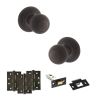 Old English Ripon Door Knob Pack (Latch Set - 3" HD Latch, 4" Fire Rated Hinges x3) - Urban Dark Bronze