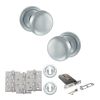 Old English Harrogate Door Knob Pack (Lock Set - Horizontal Sashlock, 4" Fire Rated Hinges x3) - Satin Chrome