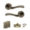 STATUS Texas Door Handle Pack (Latch Set - 3" CE Latch, 4" Slim Knuckle Hinges x2) - Antique Brass