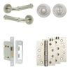 Complete Classic Door Handle Pack - Bathroom Lock (Standard Thumb Turn) - Satin Nickel - 65mm / 4-inch Hinges - JE-A5A3-SN