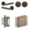 Complete Venice Door Handle Pack - Bathroom Lock (Standard Thumb Turn) - Dark Bronze - 65mm / 3-inch Hinges - JE-F5B3-DB