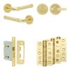 Complete Midtown Door Handle Pack - Bathroom Lock (Knurled Thumb Turn) - Satin Brass - 76mm / 3-inch Hinges - JE-G6B1-SB