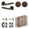 Complete Venice Door Handle Pack - Heavy Duty Tubular Bathroom (Standard Thumb Turn) - Dark Bronze - 76mm / 3-inch Hinges - JE-F31B3-DB