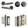Complete Bloom Door Handle Pack - Bathroom Lock (Standard Thumb Turn) - Black Nickel - 76mm / 3-inch Hinges - JE-B6B3-BN