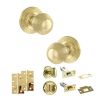 Old English Ripon Door Knob Pack (Bathroom Set - 3" Deadbolt, 4" Slim Knuckle Hinges x2) - Polished Brass