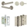 Complete Bari Door Handle Pack - Bathroom Lock (Knurled Thumb Turn) - Satin Nickel - 76mm / 3-inch Hinges - JE-D6B1-SN