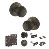 Old English Ripon Door Knob Pack (Bathroom Set - 3" Deadbolt, 4" Slim Knuckle Hinges x2) - Urban Bronze