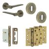 Complete Gio Door Handle Pack - Sashlock - Antique Brass - 76mm / 4-inch Hinges - JE-E8A8-AB
