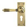 Aged Brass Reeded Lever Euro Lock Set