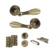 Old English Cambridge Door Handle Pack (Bathroom Set - 3" CE Bathroom Lock, 4" Slim Knuckle Hinges x2) - Matt Antique Brass