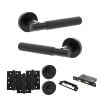 Senza Pari Rosarno Door Handle Pack (Bathroom Set - 3" CE Bathroom Lock, 4" Fire Rated Hinges x3) - Matt Black