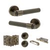 Senza Pari Andretta Door Handle Pack (Bathroom Set - 3" CE Bathroom Lock, 3" Fire Rated Hinges x3) - Antique Brass