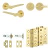 Complete Gio Door Handle Pack - Heavy Duty Tubular Bathroom (Plain Thumb Turn) - Satin Brass - 102mm / 3-inch Hinges - JE-E32B2-SB
