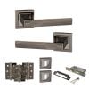 STATUS Kansas Door Handle Pack (3 Lever Lock Set - 3" CE Sashlock, 3" Fire Rated Hinges x3) - Black Nickel