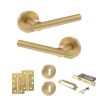 STATUS Nebraska Door Handle Pack (3 Lever Lock Set - 2.5" CE Sashlock, 4" Slim Knuckle Hinges x2) - Satin Brass