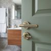 Complete Bari Door Handle Pack - Bathroom Lock (Knurled Thumb Turn) - Antique Brass - 65mm / 3-inch Hinges - JE-D5B1-AB
