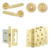 Complete Bloom Door Handle Pack - Bathroom Lock (Standard Thumb Turn) - Satin Brass - 76mm / 4-inch Hinges - JE-B6A3-SB