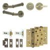 Complete Classic Door Handle Pack - Heavy Duty Tubular Bathroom (Plain Thumb Turn) - Antique Brass - 76mm / 4-inch Hinges - JE-A31A2-AB