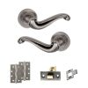 Old English Colchester Door Handle Pack (Latch Set - 2.5" CE Latch, 4" Slim Knuckle Hinges x2) - Distressed Silver