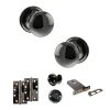 Old English Harrogate Door Knob Pack (Lock Set - Horizontal Bathlock, 4" Slim Knuckle Hinges x2) - Black Nickel