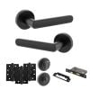 STATUS Carolina Door Handle Pack (Bathroom Set - 3" CE Bathroom Lock, 4" Fire Rated Hinges x3) - Matt Black