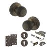 Old English Ripon Door Knob Pack (Lock Set - 3" Latch & Deadlock, 4" Slim Knuckle Hinges x2) - Urban Bronze