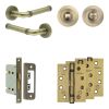 Complete Midtown Door Handle Pack - Bathroom Lock (Standard Thumb Turn) - Antique Brass - 65mm / 4-inch Hinges - JE-G5A3-AB