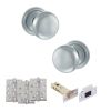 Old English Harrogate Door Knob Pack (Latch Set - 4" HD Latch, 4" Fire Rated Hinges x3) - Satin Chrome
