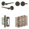 Complete Gio Door Handle Pack - Bathroom Lock (Plain Thumb Turn) - Dark Bronze - 65mm / 3-inch Hinges - JE-E5B2-DB