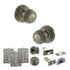 Old English Ripon Door Knob Pack (Bathroom Set - 3" Deadbolt, 4" Fire Rated Hinges x3) - Matt Gun Metal