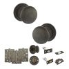 Old English Harrogate Door Knob Pack (Bathroom Set - 4" Deadbolt, 4" Fire Rated Hinges x3) - Urban Bronze