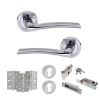 STATUS Indiana Door Handle Pack (Euro Lock Set - 3" CE Sashlock, 3" Fire Rated Hinges x3) - Satin Chrome/Polished Chrome