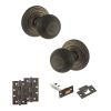 Old English Ripon Door Knob Pack (Latch Set - 4" HD Latch, 4" Slim Knuckle Hinges x2) - Urban Bronze