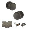 Old English Harrogate Door Knob Pack (Latch Set - 4" HD Latch, 4" Fire Rated Hinges x3) - Urban Bronze