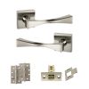 Senza Pari Guido Door Handle Pack (Latch Set - 3" CE Latch, 4" Slim Knuckle Hinges x2) - Satin Nickel