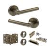 STATUS Nebraska Door Handle Pack (Euro Lock Set - 2.5" CE Sashlock, 3" Fire Rated Hinges x3) - Antique Brass