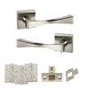 Senza Pari Guido Door Handle Pack (Latch Set - 3" CE Latch, 4" Fire Rated Hinges x3) - Satin Nickel