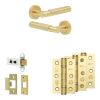 Complete Bloom Door Handle Pack - Heavy Duty Latch - Satin Brass - 64mm / 3-inch Hinges - JE-B20B-SB