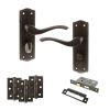 Old English Warwick Door Handle Pack (Bathroom Set - 2.5" CE Bathroom Lock, 3" Fire Rated Hinges x3) - Urban Dark Bronze