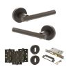 STATUS Nebraska Door Handle Pack (3 Lever Lock Set - 3" CE Sashlock, 4" Fire Rated Hinges x3) - Urban Dark Bronze