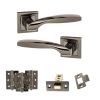 STATUS Oklahoma Door Handle Pack (Latch Set - 3" CE Latch, 3" Fire Rated Hinges x3) - Black Nickel