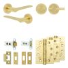 Complete Gio Door Handle Pack - Heavy Duty Tubular Bathroom (Plain Thumb Turn) - Satin Brass - 64mm / 4-inch Hinges - JE-E30A2-SB