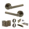STATUS Nebraska Door Handle Pack (Euro Lock Set - 3" CE Sashlock, 3" Fire Rated Hinges x3) - Antique Brass