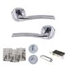 Eco Swell Door Handle Pack (Bathroom Set - 2.5" CE Bathroom Lock, 4" Fire Rated Hinges x3) - Satin Chrome/Polished Chrome