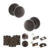 Old English Harrogate Door Knob Pack (Bathroom Set - 4" Deadbolt, 4" Fire Rated Hinges x3) - Urban Dark Bronze