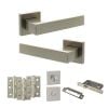 Senza Pari Panetti Door Handle Pack (Bathroom Set - 2.5" CE Bathroom Lock, 3" Fire Rated Hinges x3) - Satin Nickel
