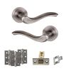 Old English Warwick Door Handle Pack (Latch Set - 3" CE Latch, 3" Fire Rated Hinges x3) - Matt Gun Metal