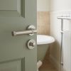 Complete Midtown Door Handle Pack - Bathroom Lock (Standard Thumb Turn) - Satin Nickel - 65mm / 3-inch Hinges - JE-G5B3-SN